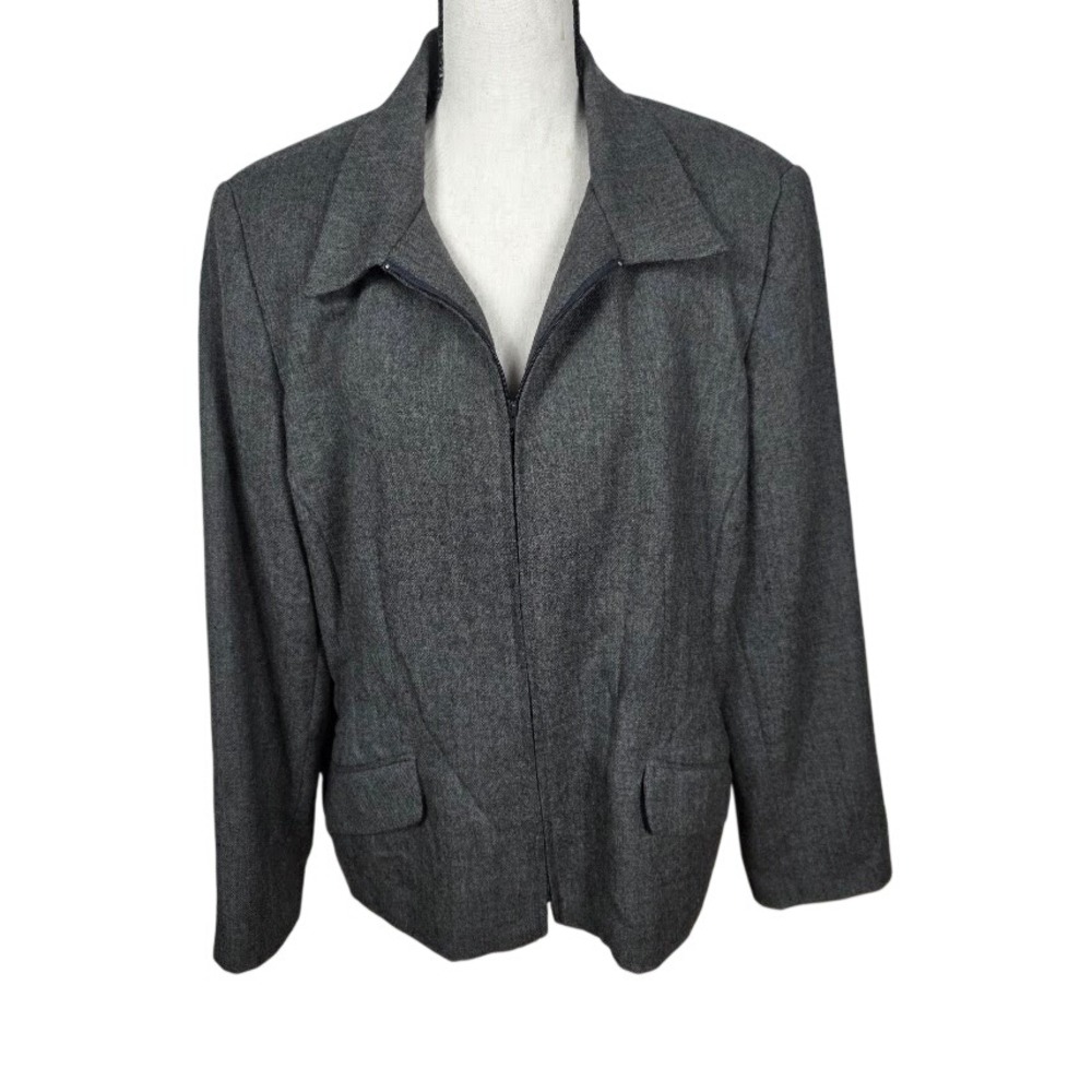 Sag Harbor Wool Jacket Women 18 Gray Full Zip Collared Professional Blazer